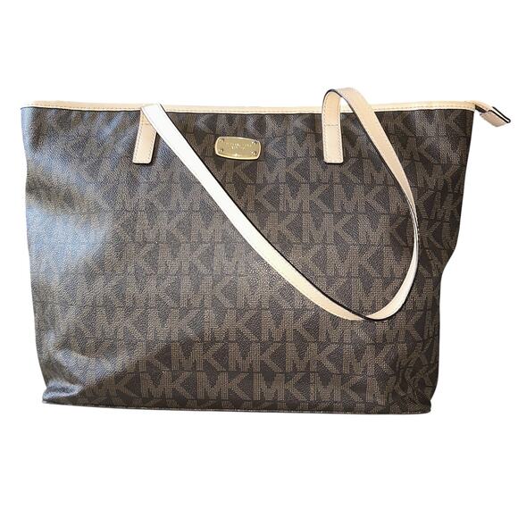 Michael Kors Signature Jet Set Travel Medium Top Zip Multifunction Leather Tote - Picture 1 of 14